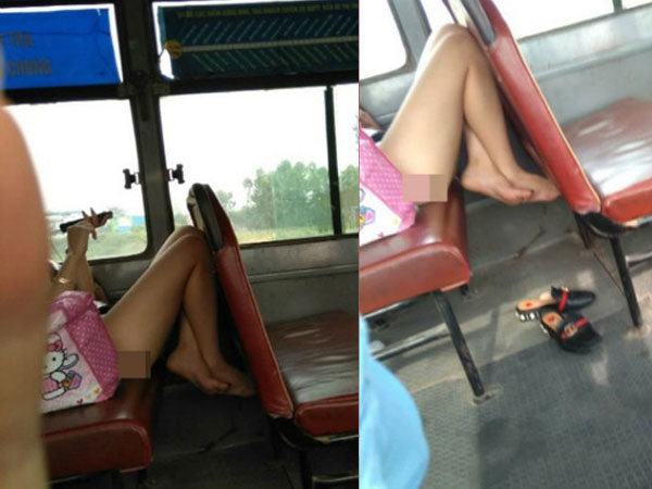 Thấy hình ảnh 'nhức mắt' trên xe buýt, dân mạng tự hỏi quần cô gái ở đâu?