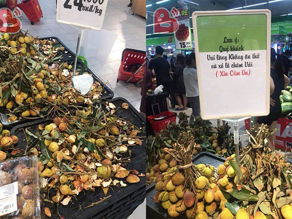 Tấm biển nhắc nhở và 'quầy vải toàn vỏ' ở siêu thị khiến người ta ngao ngán, thở dài