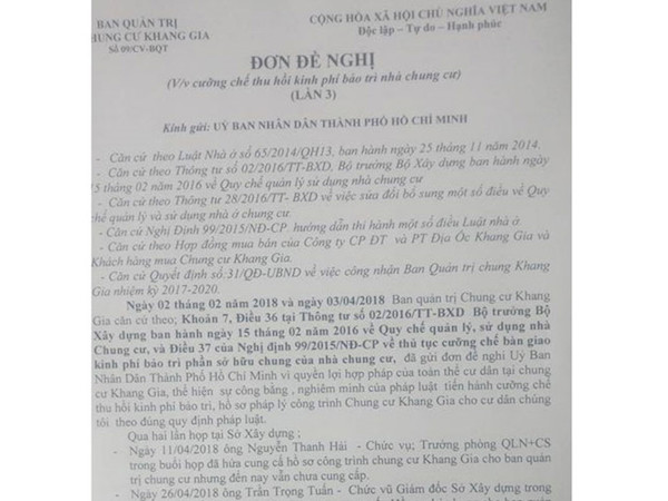 Cư dân chung cư đòi kiện UBND TP.HCM