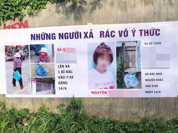 In băng rôn 'bêu' tên và hình ảnh của những người được cho là đã xả rác vô ý thức gây tranh cãi trên mạng xã hội