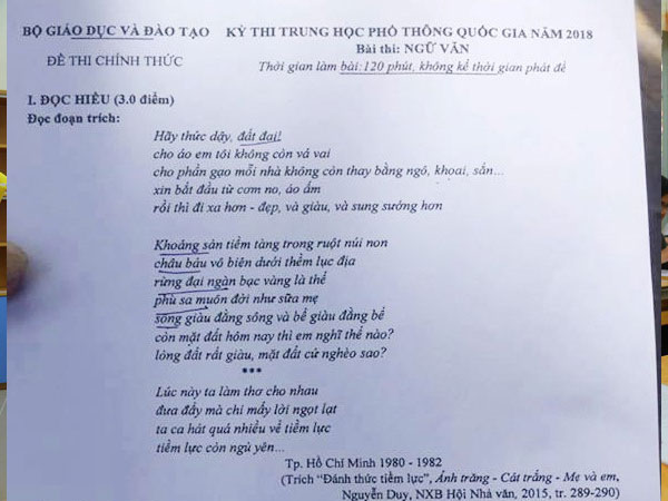 Bài giải môn Ngữ văn THPT quốc gia 2018