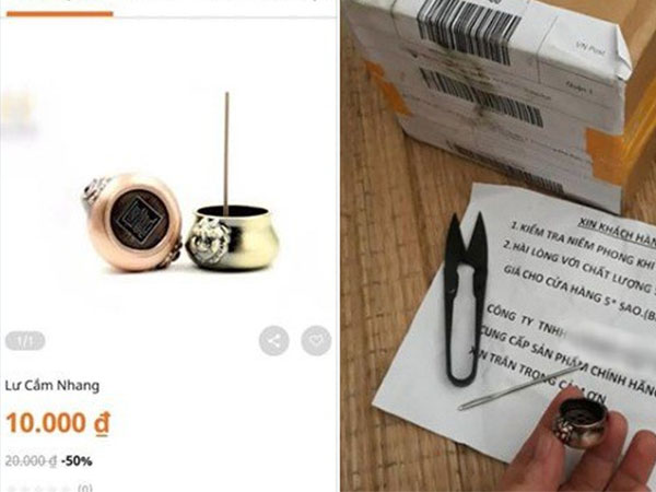 Mua lư cắm nhang, cô gái nhận hàng không khác mặt dây chuyền là mấy, nhìn sang giá sản phẩm thì mới hiểu tại sao