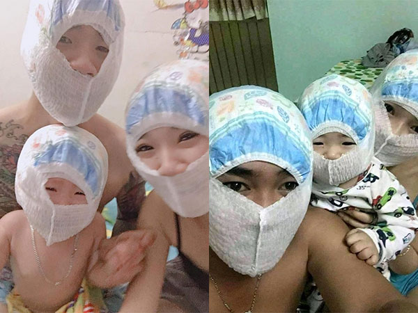 Mang bỉm của con đội lên đầu, bố mẹ khiến dân mạng cười lăn lộn với tạo hình gia đình 'siêu nhân bỉm'