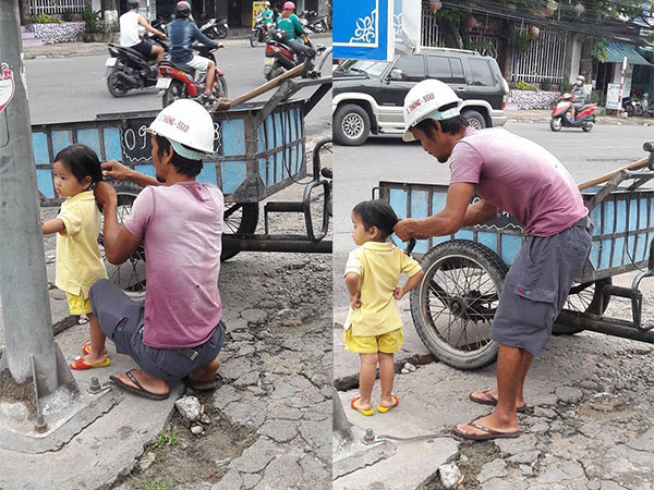 Bức ảnh ông bố công nhân tay cháy nắng buộc tóc cho con gái nhỏ khiến bao người rưng rưng nhớ đến người này