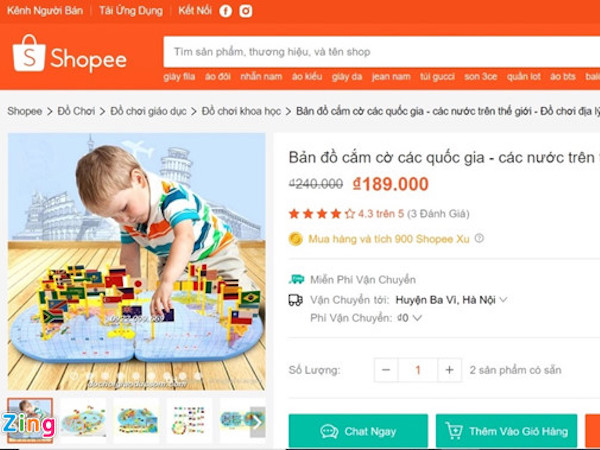Shopee bán đồ chơi trẻ em có bản đồ Trung Quốc chứa ‘đường lưỡi bò’