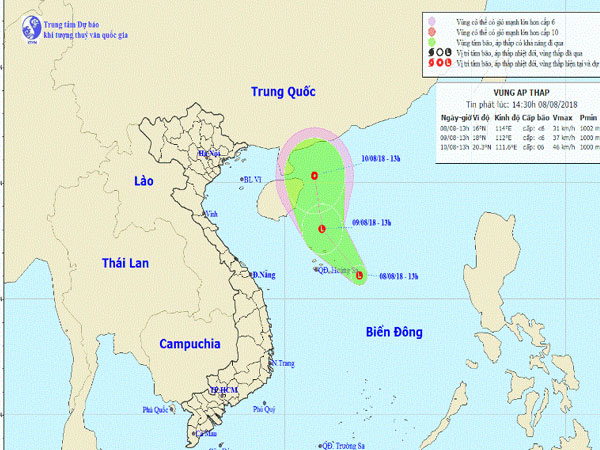Một vùng áp thấp đang mạnh dần trên vùng biển Hoàng Sa