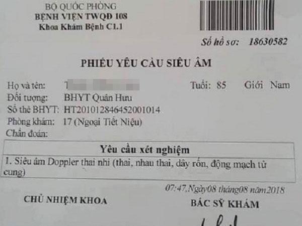 Cụ ông 85 tuổi được chỉ định siêu âm thai
