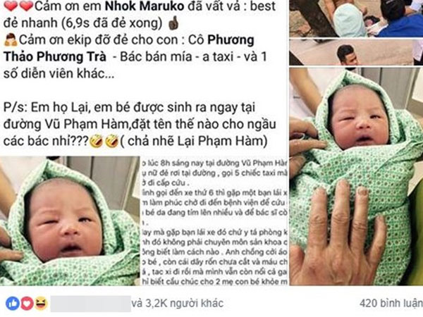 Vợ 'đẻ rơi' con gái trên đường Vũ Phạm Hàm, ông bố họ Lại được dân mạng nhiệt tình tư vấn toàn tên độc và lạ