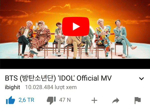 Tự phá kỷ lục của chính mình, BTS đưa 'Idol' trở thành MV đạt 10 triệu view nhanh nhất lịch sử Kpop
