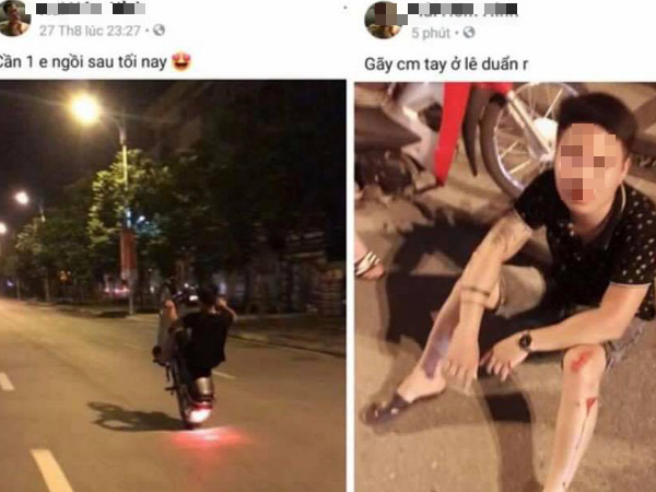 Clip: Thanh niên chở bạn gái bốc đầu xe máy mừng đội nhà thắng tứ kết ASIAD rồi ngã sấp mặt giữa đường