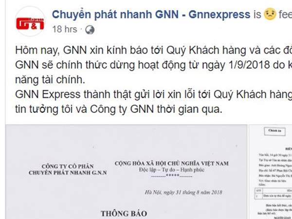 Nợ 5 tỷ đồng tiền thu hộ, công ty giao hàng tuyên bố dừng hoạt động