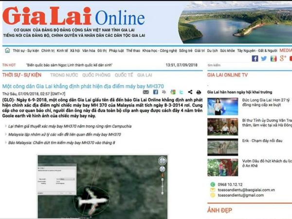 Thông tin phát hiện máy bay MH370: Chờ Tỉnh ủy Gia Lai kết luận