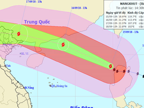 Bão Mangkhut vào Biển Đông với sức gió hơn 180 km/h