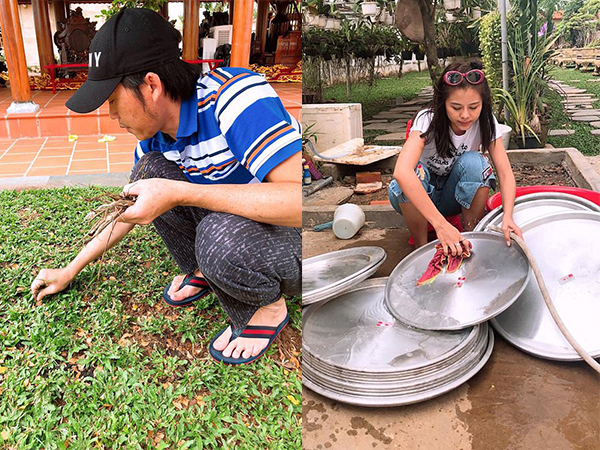 Sao Việt tất bật chuẩn bị cho ngày giỗ Tổ: Hoài Linh tự tay nhổ cỏ, Nam Thư miệt mài lau dọn