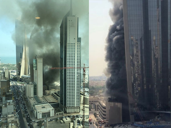 Cháy lớn ở cao ốc đang xây làm trụ sở ngân hàng Kuwait, khói đen kịt bầu trời