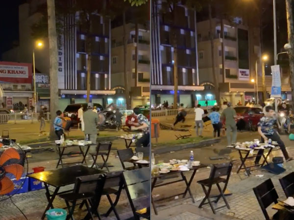 Nhóm thanh niên cầm bàn ghế của quán nhậu 'phang' nhau ngay giữa đường phố Sài Gòn khiến nhiều người hoảng sợ