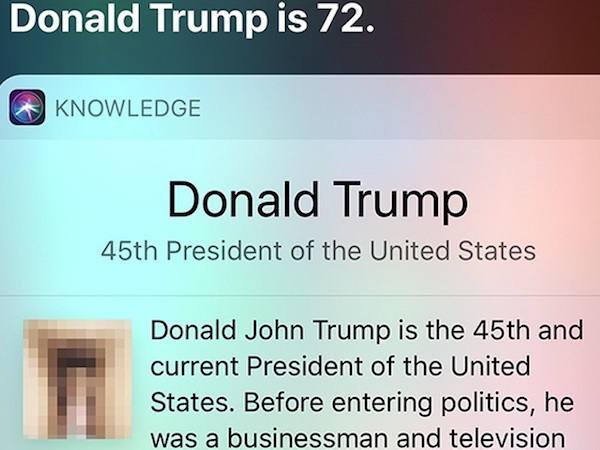 Trợ lý ảo Siri nghĩ Tổng thống Donald Trump là ... của quý của đàn ông