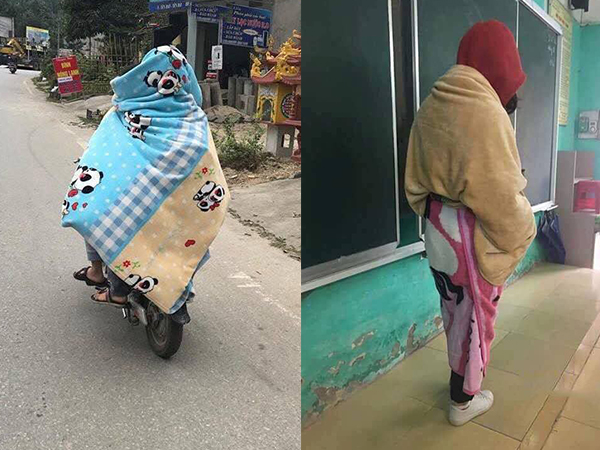 Trời mới vừa trở lạnh, học sinh đã thi nhau mang chăn đi học, lầy lội không chịu được