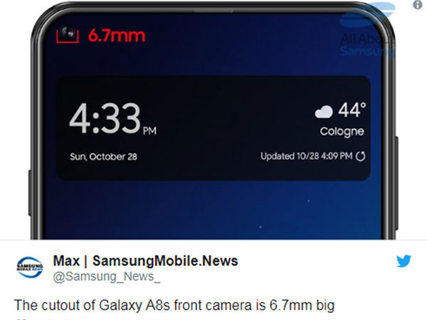 Galaxy S10 với thiết kế lỗ khuyên dần hiện hình qua Galaxy A8s