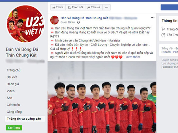 Phe vé lập page, chạy quảng cáo Facebook để bán vé chợ đen