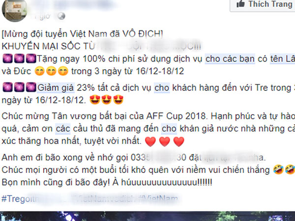 Shop online đua nhau giảm giá cho khách trùng tên Quang Hải, Văn Lâm để ăn mừng chiến thắng AFF Cup