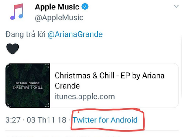 Apple dùng điện thoại Android để bình luận trên Twitter