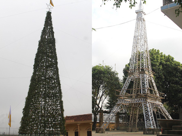 Ngắm cây thông Noel làm từ hàng vạn cây hành và tháp Eiffel bằng tre độc đáo xứ Nghệ