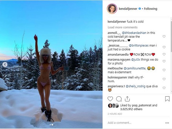 Kendall Jenner gây xôn xao vì mặc bikini giữa trời lạnh