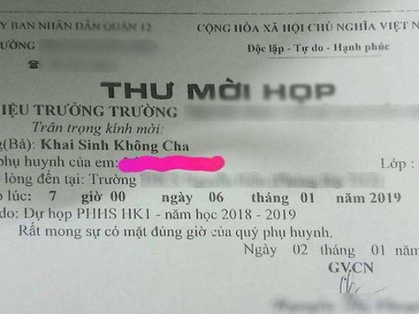 Cô giáo gửi thư mời họp phụ huynh ghi 'khai sinh không cha' lý giải do sơ suất