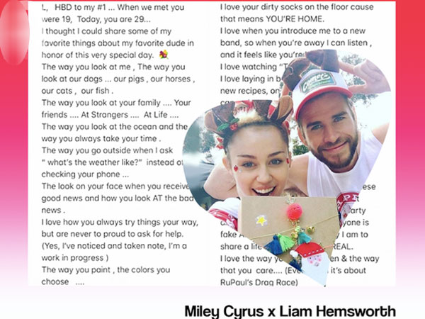 Toàn bộ nội dung bức thư tình 'triệu like' của Miley Cyrus gửi cho Liam khiến ai cũng xúc động
