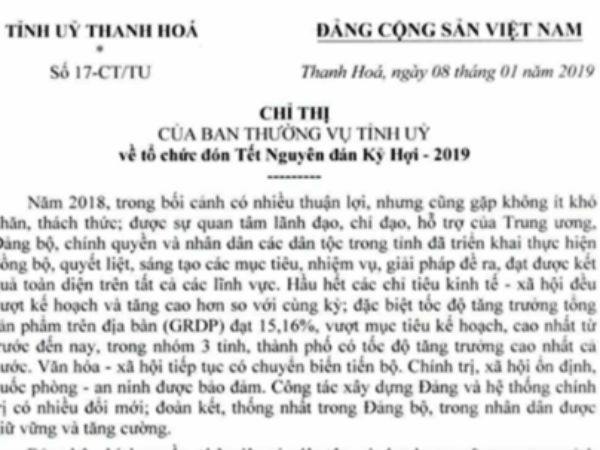 Thanh Hóa nghiêm cấm dùng ngân sách làm quà tặng, chúc Tết lãnh đạo