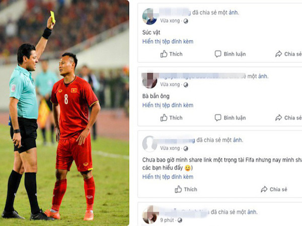 Nghĩ bị xử ép, CĐV Việt Nam tiếp tục dùng những từ ngữ thô tục với facebook trọng tài người Iran