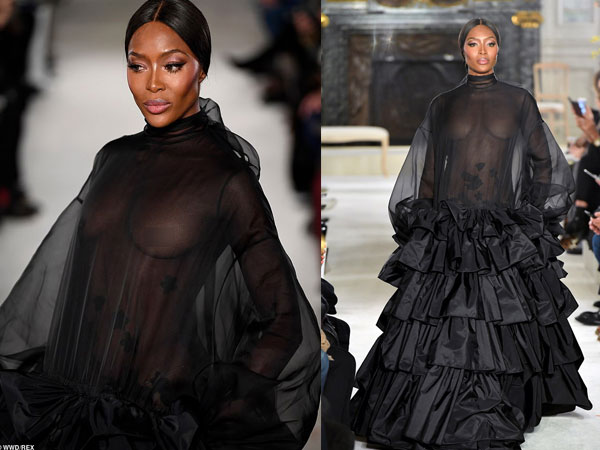 Naomi Campbell không mặc nội y, tái xuất sàn diễn thời trang cao cấp