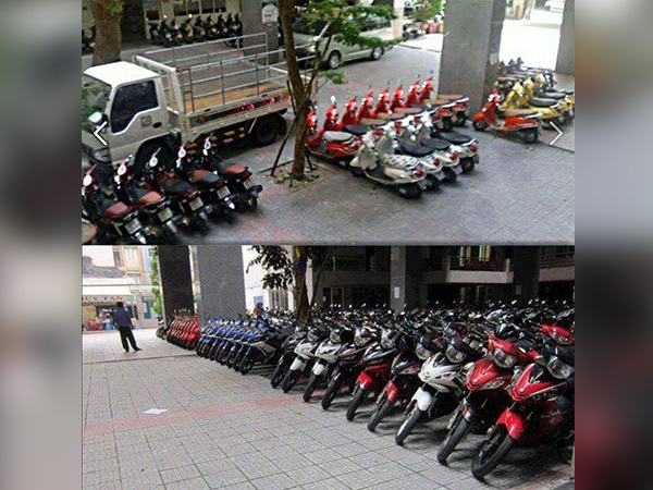 Bác bảo vệ 'có tâm' xếp xe cùng loại cùng màu thẳng đều tăm tắp, ai cũng tấm tắc chỗ để xe mà ngỡ như showroom trưng bày