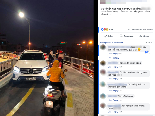Hà Nội: Tài xế lái ô tô Mercedes đi vào cầu dành cho xe máy, còn đá vào đầu người phụ nữ bên đường khiến nhiều người bức xúc