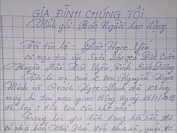 Xúc động với lá thư cám ơn của bà nội 3 cháu bé mồ côi ở Bình Dương