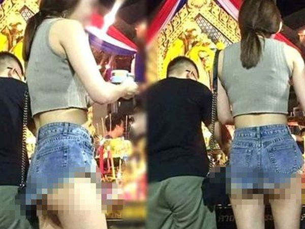 Đi lễ chùa đầu năm, cô gái gây bức xúc với cách ăn mặc xuyên thấu, thiếu vải
