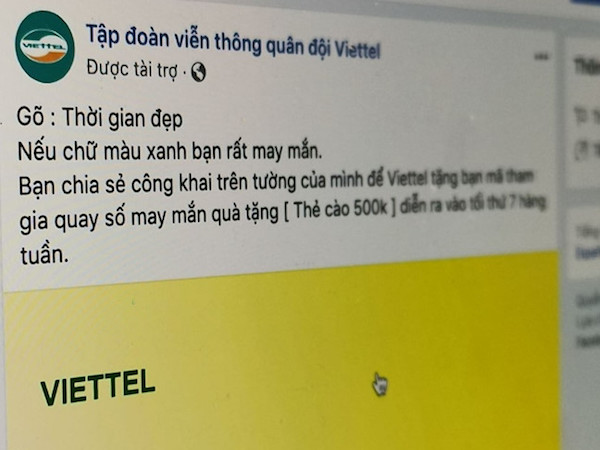 Trò giả mạo nhà mạng tặng thẻ cào 500.000 đồng trên Facebook