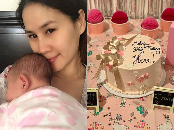 Thân Thúy Hà tổ chức tiệc thôi nôi ngập tràn sắc hồng cho con gái tại Mỹ, lần đầu hé lộ tên 'công chúa nhỏ'