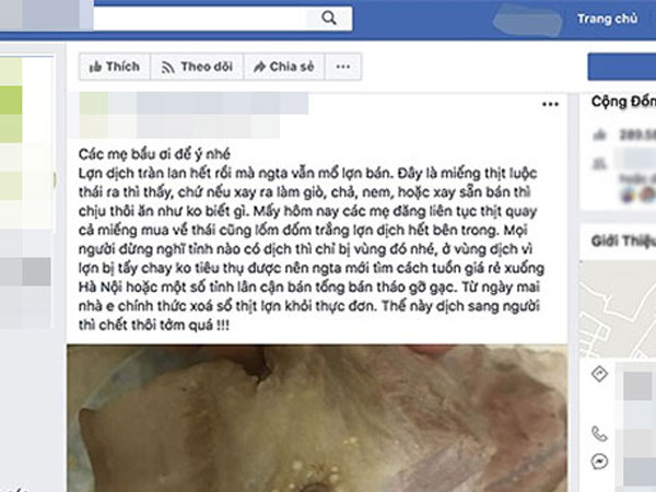 1 Facebooker bị triệu tập vì tung tin sai về dịch lợn
