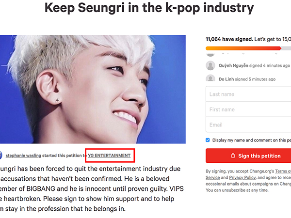 Đòi giữ Seungri lại Kbiz, cộng đồng fan lập bản kiến nghị gây chú ý: Đã đạt gần 12.000 chữ ký, rất nhiều fan Việt tham gia
