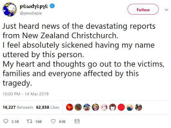 PewDiePie lên tiếng sau khi bị kẻ xả súng tại New Zealand nhắc tới trong lúc livestream