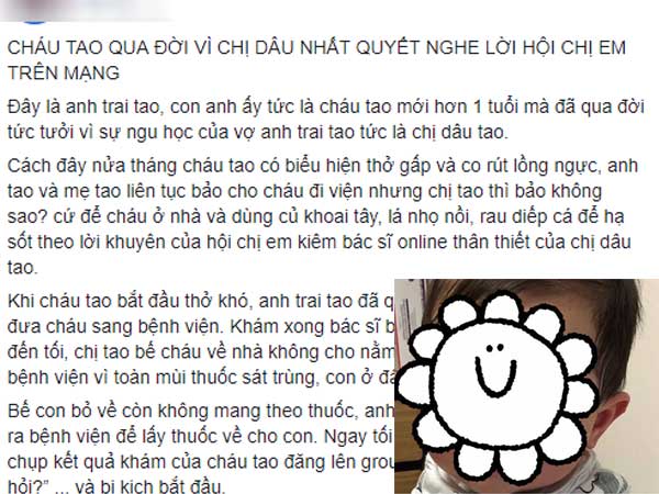 Câu chuyện đứa bé qua đời chỉ vì mẹ mù quáng tin các 'bác sĩ online' được share mạnh mẽ khiến hội chị em hoang mang