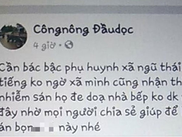 Tạm giữ thanh niên tung tin thịt lợn nhiễm sán ở trường mầm non sai sự thật