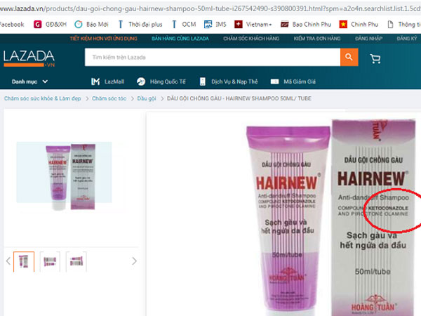 Sendo, Lazada, Shopee... bán dầu gội chống gàu HairNew chứa chất cấm cho người tiêu dùng