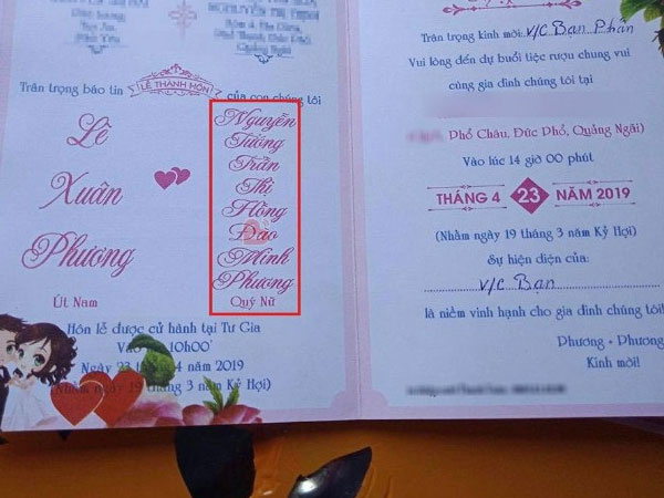 Tên cô dâu dài '8 vạn dòng sông' trên tấm thiệp cưới khiến quan khách đọc muốn líu lưỡi