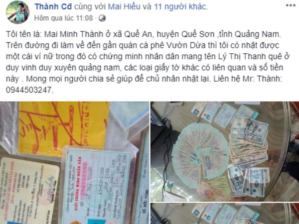 Nhặt được gần 50 triệu đồng, lên Facebook tìm chủ nhân trả lại