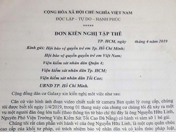 Vụ sàm sỡ bé gái: Xác nhận đơn tập thể kiến nghị khởi tố ông Nguyễn Hữu Linh