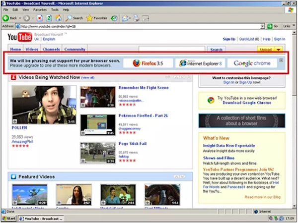 YouTube âm thầm 'tẩy chay' Internet Explorer 6