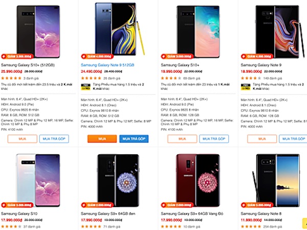 Smartphone cao cấp Samsung, Huawei giảm hàng triệu đồng